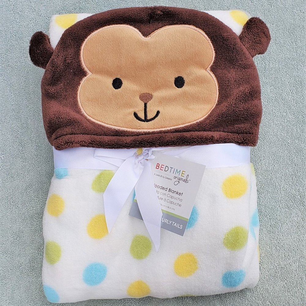 Hooded Baby Blanket Soft Cozy Poly Fleece Monkey